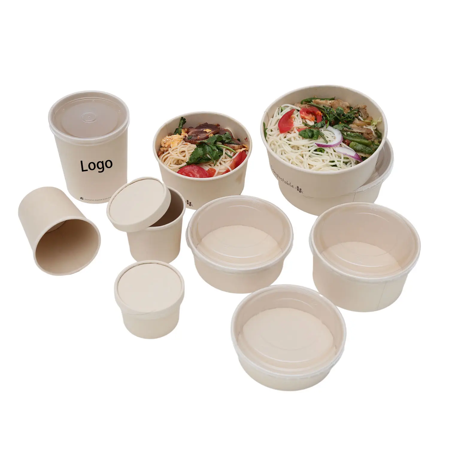 Minlo umweltfreundliche biologisch abbaubare individuell bedruckte Speisen-Suppen-Salatschüssel aus Kraftpapier Schüssel individuell angepasst