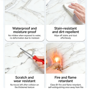 Panel <span class=keywords><strong>de</strong></span> Pared con Textura <span class=keywords><strong>de</strong></span> Mármol Sintético, Resistente al Fuego y a las Llamas, Panel Decorativo <span class=keywords><strong>de</strong></span> Plástico con Protección UV para TV - Product Image 5