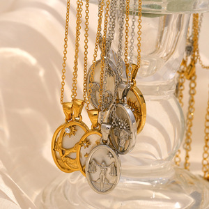Collier en acier inoxydable pour femme plaqué or 18 carats pendentif géométrique à la mode à la mode diamant coquille douze Constellation cadeau - Product Image 6