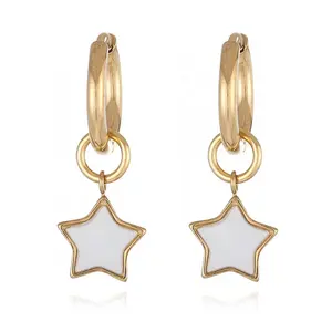 High Quality Stainless Steel Gold-Plated Hip Hop Hoop Earring For Girls Star Heart Pearl Shell Dangle Design For Parties