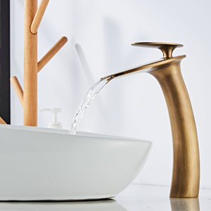 Robinet de lavabo encastré en laiton style méditerranéen, 1 trou, eau chaude et froide, pour appartement, finition or brillant - Product Image 6