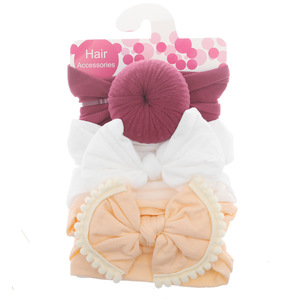 Ensemble de bandeaux pour bébé, 3 pièces, nœud papillon réglable, style doux pour bébés filles, bandeaux en coton, emballage en carton - Product Image 5