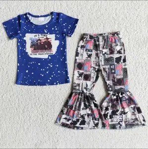 Tenues d'été pour bébé 2022, ensembles de vêtements de Boutique personnalisés pour enfants en bas âge, ensemble pantalon à cloche léopard rodéo