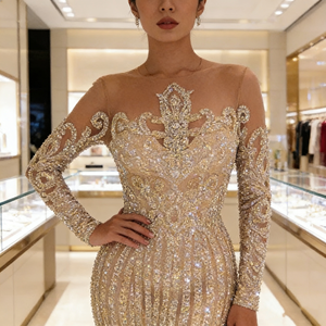 Robes <span class=keywords><strong>de</strong></span> soirée <span class=keywords><strong>de</strong></span> bal <span class=keywords><strong>de</strong></span> promo élégantes à manches longues en forme <span class=keywords><strong>de</strong></span> A, antistatiques, à paillettes, couleur champagne, <span class=keywords><strong>avec</strong></span> traîne <span class=keywords><strong>de</strong></span> chapelle, pour le printemps 2026 - Product Image 2