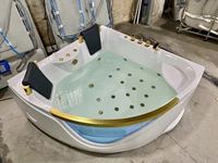 HG Populaire Double baignoire marron avec jets de spa améliorés, éclairage chromothérapie, drain et robinet inclus pour usage domestique et hôtelier