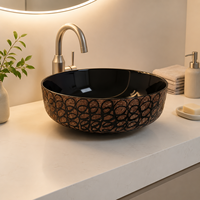 Vasque à poser ovale en céramique de luxe à motifs multicolores, sans trou pour robinet, pour salle de bain moderne de maison ou d'hôtel