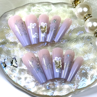 Vente en gros usine – Boîte de 24 faux ongles longs en ABS, design modèle, avec coussinet de gelée, faits à la main, style French Press Ballerina, couverture complète