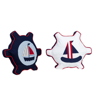 Mediterranean Style Ship Wheel Throw Pillow Cotton Oxford Fabric Embroidery Lumbar Support Blue White 47x47cm - Product Image 3