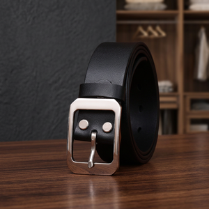 Ceinture décontractée pour homme Anwar Enterprises, en cuir de vachette, avec boucle carrée en acier inoxydable écologique, noire et formelle - Product Image 4