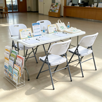 Ensemble table et chaises pliantes rectangulaires en plastique blanc de 2,4 m pour 10 personnes, robuste, imperméable, pour jardin, fête, léger