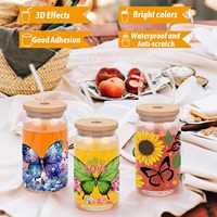 Autocollants de transfert UV DTF personnalisés en gros pour gobelets en verre de 16 oz, décalcomanies pour l'artisanat, vinyle pour gobelets, motifs DIY