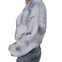CY Femme Tie-dyed Spray Dyeing Knit Pull Cable Combination Crew Neck Oversize Cutting Design Collar Cuff Sweater