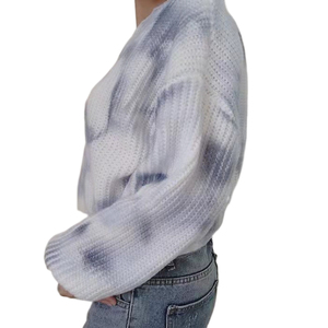 CY Mujer Tie-dyed Spray Dyeing Knit Pullover Cable Combinación <span class=keywords><strong>Cuello</strong></span> redondo Diseño <span class=keywords><strong>de</strong></span> corte <span class=keywords><strong>de</strong></span> gran tamaño Collar Cuff Sweater - Product Image 5