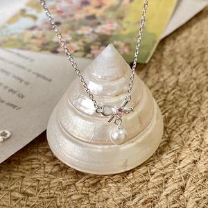 Collier pendentif en forme de cœur de fille douce, fleur de cerisier, été, argent pur S925, charme diamant rose, style féerique, collier de perles romantique - Product Image 4