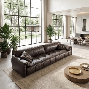 Divano di Lusso in Pelle Marrone Scuro Plissettato, Elegante Divano Oversize per Arredamento Moderno e Spazioso del Soggiorno - Product Image 5