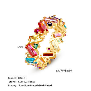 Anillo <span class=keywords><strong>de</strong></span> Moda, Joyería, Latón, Circonita Blanca Baguette, Chapado en Oro Brillante, Anillo <span class=keywords><strong>de</strong></span> Eternidad - Product Image 2