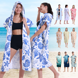 2025 nouveau portable imprimé été plage couvrir piscine microfibre serviette à capuche avec fermeture éclair Poncho Surf serviette de plage - Product Image 2