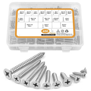 304 Stainless Steel Phillips Head Self Tapping Screw Set 450pcs Boxed Imperial Size Metal <b>Fasteners</b> - Product Image 1