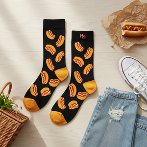 Breathable and <b>Warm</b> Silk <b>Socks</b> with Fun Hot Dog Print Custom Logo Knitted Technics for Daily Use for Spring Season - Product Image 3