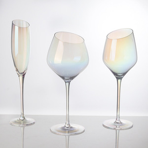 Série de verres à vin rouge à bord incliné, verres à vin rouge à pied de couleur rose en cristal soufflé à la main, uniques, pour mariage et fête - Product Image 2
