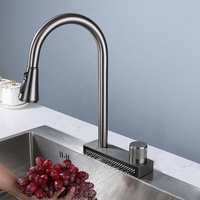 Robinets de cuisine cascade en acier inoxydable 304 robinets d'eau d'évier noir chaud et froid robinet d'évier de cuisine à trou unique