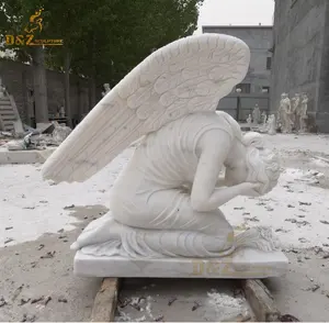 Giardino lapide donna scultura a grandezza naturale pietra Grave marmo inginocchiato statua di angelo pianente
