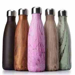 Bouteille d'eau sport isotherme en acier inoxydable 304 de 500 ml (17 oz) avec motif bois, forme Coca-Cola, personnalisable pour promotion extérieure - Product Image 1