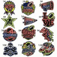 Patch Bordir Kain Baru Bertema Hari Pertandingan Sepak Bola Amerika dengan Aksen Garis Neon untuk Menghias Pakaian, Topi, dan Tas