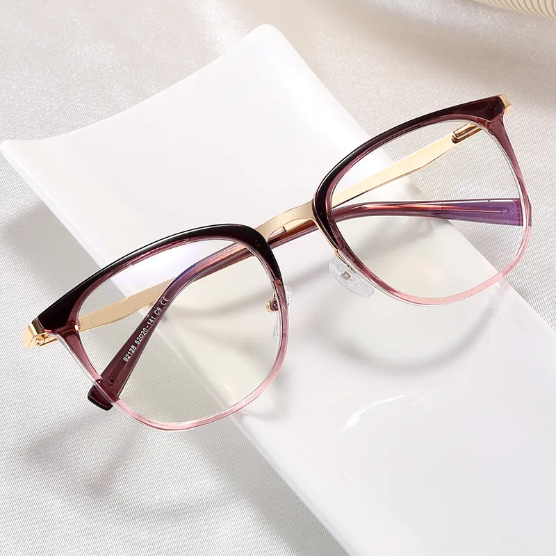 MS92128メガネ工場供給新製品レディフレームメガネデザイン女性光学眼鏡PC金属銅イタリア