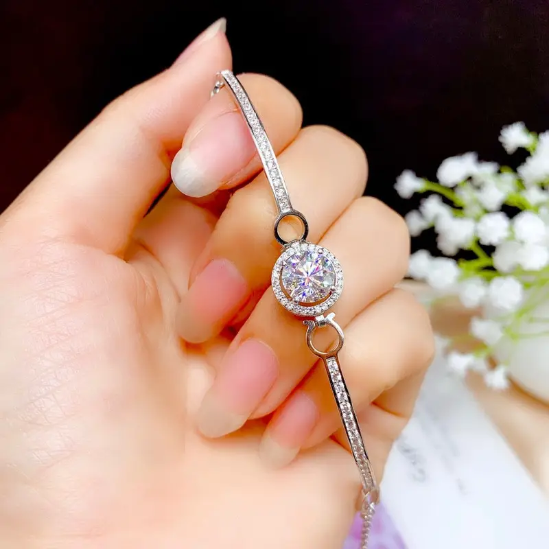 Silver 925 Original 1-2 ct Round Excellent Cut D Color Pass Diamond Test Moissanite Beads Bracelet Women Classic Wedding Jewelry