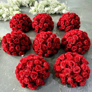 High Quality ROYAL <b>Artificial</b> <b>Hydrangea</b> Plastic Flower Bouquet ROMANTIC Style Wedding Decoration Table Centerpiece Red Rose - Product Image 1