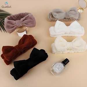 Headband Bán Buôn Thời Trang Trang Điểm Đàn Hồi Tóc Ban Nhạc Cho Phụ Nữ Màu Lông Cừu Vải Bow Mặt Spa Shower Headband Biểu Tượng Tùy Chỉnh - Product Image 5