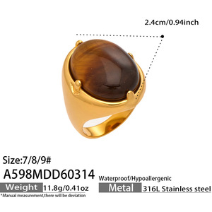 Luxury Vintage Stainless Steel <b>Ring</b> Colorful Glass <b>Tiger</b> <b>Eye</b> Stone 18K Gold Plated Jewelry for Women - Product Image 6