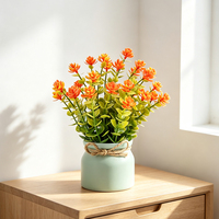 Bonsaï artificiel dégradé orange en pot, fleurs mélangées, décoration en ficelle, pot en plastique, centre de table floral pour mariage, décoration de table à domicile HT51