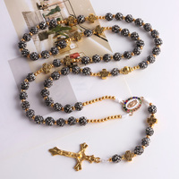 Offre Spéciale haute qualité 10mm verre strass boule catholique chapelet collier nouveau Design en forme de croix Style religieux
