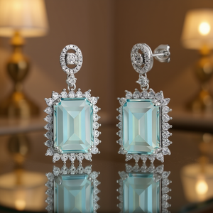 E2216 Pendientes de cristal azul claro con corte esmeralda y engaste de garras, joyería clásica de moda para boda para mujer - Product Image 2