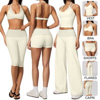SS27 Nouvel Ensemble Exclusif 2 Pièces pour Femmes : Soutien-Gorge de Sport Halter à Pois et Rayures et Pantalon Capri à Taille Rabattable – Tenue de Yoga Rétro Décontractée