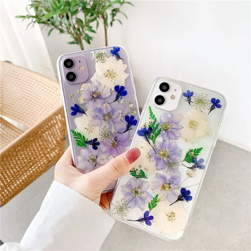 เคสโทรศัพท์ลายดอกไม้จริงสำหรับ iPhone 15 14 13 PRO MAX ลายดอกไม้จริงแบบอัดแฟนซี