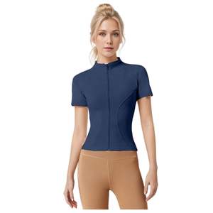 Nuovo Arrivo Grande Successo Maglietta Sexy a Maniche Corte con Cerniera ad Asciugatura Rapida Abbigliamento Sportivo da <span class=keywords><strong>Donna</strong></span> per <span class=keywords><strong>Fitness</strong></span> e Yoga Top da Yoga - Product Image 3