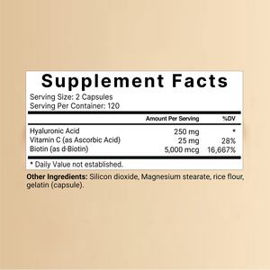 Cápsulas de Ácido Hialurónico de 250 mg, Ideales para Adultos, Hidratación de la Piel, Lubricación de las Articulaciones, Salud del Cabello y de los Ojos - Product Image 3