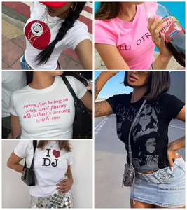 Cotton spandex đàn hồi cơ bản Ngắn Tay Áo của phụ nữ cắt crewneck T-Shirt Nhà cung cấp tùy chỉnh cổ điển 90S bé Slim Fit Trắng Tee - Product Image 2