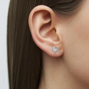 Elegant <b>Silver</b> Heart <b>Earrings</b> with Moissanite Diamonds Stylish Trendy <b>Studs</b> <b>for</b> <b>Women</b> <b>for</b> Wedding Party or Anniversary - Product Image 2