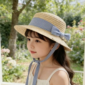 Cappello da Sole per Bambini in Paglia Naturale, Traspirante, a Tesa Larga, con Cinturino in Pizzo e Fiocco Antivento, per Viaggi e Attività all'Aperto - Product Image 1