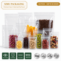 Sachet plat en plastique transparent Ximu, scellé sur 3 côtés, refermable avec fermeture éclair, pour aliments, vente en gros, direct usine, marché mondial