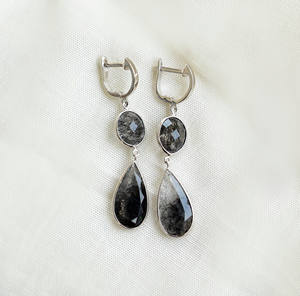 Boucles d'oreilles pendantes en quartz rutilé noir veineux, style tendance, en argent 925, pour femme, en vente - Product Image 1