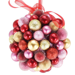 <span class=keywords><strong>Boule</strong></span> <span class=keywords><strong>de</strong></span> Noël suspendue personnalisable avec des boules multicolores, sphère décorative à finition mixte pour la décoration des fêtes - Product Image 1