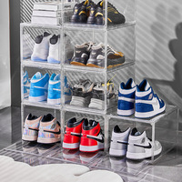 Organisateur Pliable de Chaussures en Plastique, Rangement Clair Portable, Meuble à Chaussures Empilable, Boîte à Baskets avec Porte Magnétique