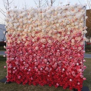 Rental 3D Floral Backdrop Gradation Silk Rose Flower Wall Panel <b>Artificial</b> Flower Wall for Home Wedding Wall Decor - Product Image 2