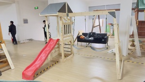 Set de Juego de Vinilo para Exterior con Tobogán y Columpios, Soportes de Esquina, Parque Infantil Exterior, <span class=keywords><strong>Columpio</strong></span> de <span class=keywords><strong>Madera</strong></span> para Niños, Gimnasio Infantil - Product Image 4