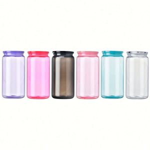 Bouteille d'eau en plastique transparente de 16 oz, en acrylique, durable, en forme de canette de bière ou de soda, avec couvercle en PP et paille – Expédition depuis l'entrepôt américain - Product Image 1